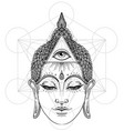 buddha face with all seeing eye isolated on white vector image vector image