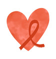 bright watercolor textured heart with red ribbon vector image