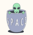 alien peeps out from bowl space vector image