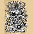grunge scary skull wearing crown with sword vector image