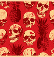 seamless pattern with human skulls and pineapples vector image vector image