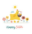 greeting card - cute hen carrying her eggs vector image vector image