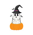 cartoon spooky ghost character with pumpkin vector image