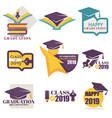 happy graduation isolated icons academic hat vector image