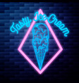 vintage ice cream emblem glowing neon vector image vector image