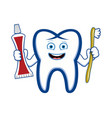 Happy smiling tooth holding toothbrush and Vector Image