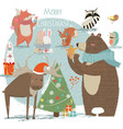 christmas set with wild animals vector image