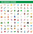 100 magic icons set cartoon style vector image