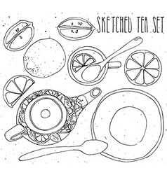 Tea ceremony bowl cup hand drawn set Royalty Free Vector