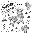 super llama ink cartoon llama print vector image