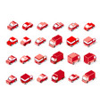 isometric set red motor vehicles cars trucks vector image vector image