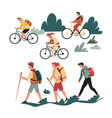 hiking walking and riding bicycle family active vector image
