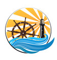 lighthouse on the wave and the wheel vector image