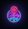 candy shop logo in neon style store sweets neon vector image vector image
