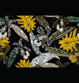 jungle yellow flowers and leaves on black vector image