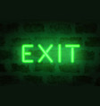 neon exit letters on the brick wall vector image vector image