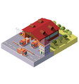 3d isometric fire station municipal service vector image