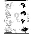 match animals and continents game coloring book vector image