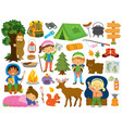 camping clipart set with kids and animals vector image vector image