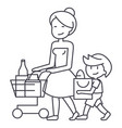 shopping grocerymother with son and cart vector image