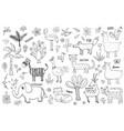 animal doodles set cute animals sketch hand drawn vector image