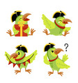 set of cute cartoon pirate parrot in cocked hat vector image
