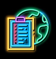 earth sphere and task paper list on clipboard neon vector image vector image