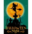 witch on broom flying to halloween night party vector image
