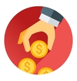 hand holding money coin red shadow and flat theme vector image