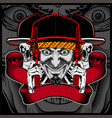 skull wearing cap handling gun vector image vector image