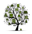 tree with green houses on branches vector image vector image