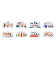 family bundle of scenes with flat people vector image