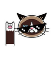 grumpy cat holds finger up rock sign vector image vector image