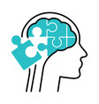 human profile with puzzle pieces as a brain vector image