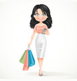 beautiful brunette girl with shopping bags vector image