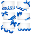 set of gift card notes with blue bows with ribbons vector image