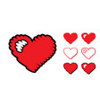 set of red hatching hearts with glare vector image vector image