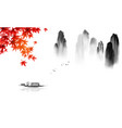 oriental landscape with fishing boat japanese red vector image vector image