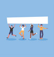 people with medical masks and banner board vector image vector image
