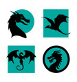 four black dragons as stickers set or patterns vector image
