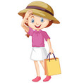 one happy girl with paper bag vector image