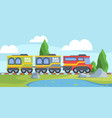 toy train on railroad fun journey vector image vector image