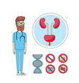 mens healthy and doctor with urinary system vector image