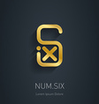 number 6 golden logo template gold logotype vector image