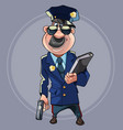 cartoon man in police uniform with guns vector image