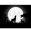 wolf scream silhouette with giant moon background vector image