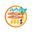 plate with seafood dish sea fish slices vector image