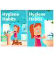hygiene habits cartoon posters girl washing hands vector image