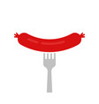big red sausage strung on metal fork vector image vector image