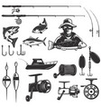 set of fishing design elements isolated on white vector image